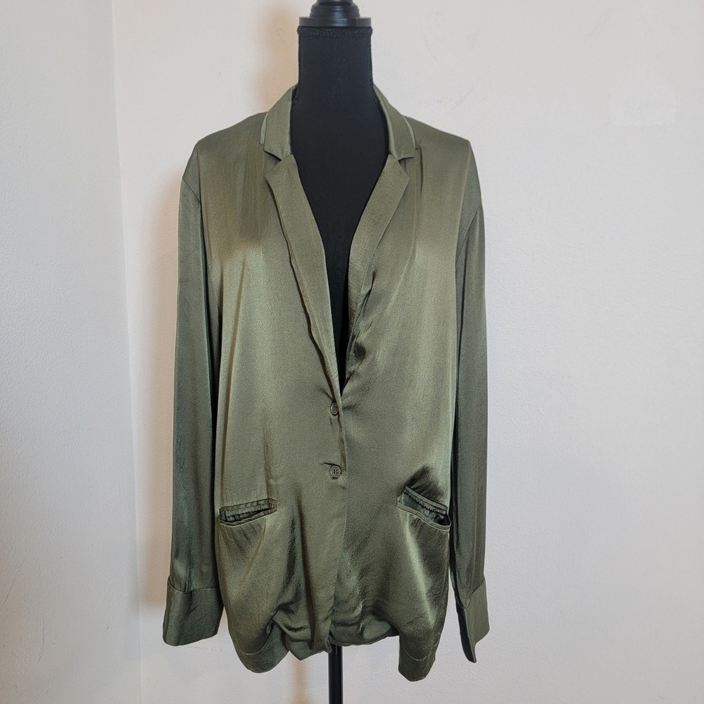 Gold Hawk Sienna Blazer Green Satin Long Sleeve Muted Olive Green Button Front